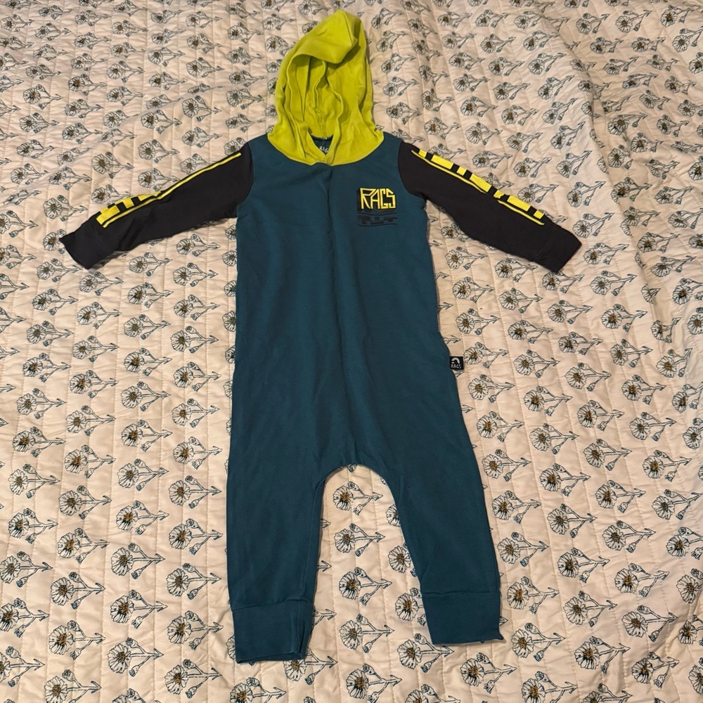 Rags to Raches Kids Hooded One Piece - Blue and Lime